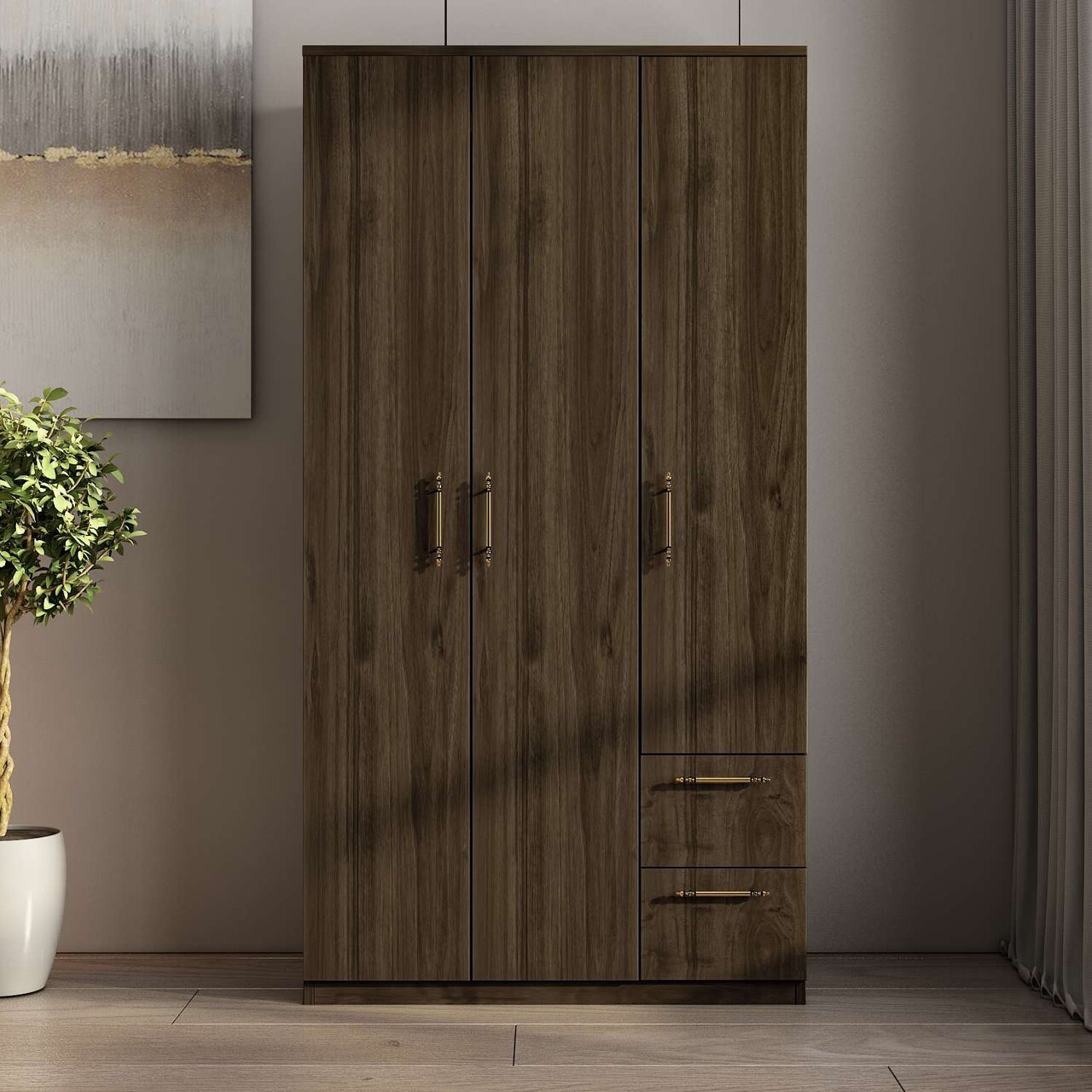 Dulap pentru haine, Hanah Home, Merlin, 90x171.8x45 cm, Maro - imagine 7